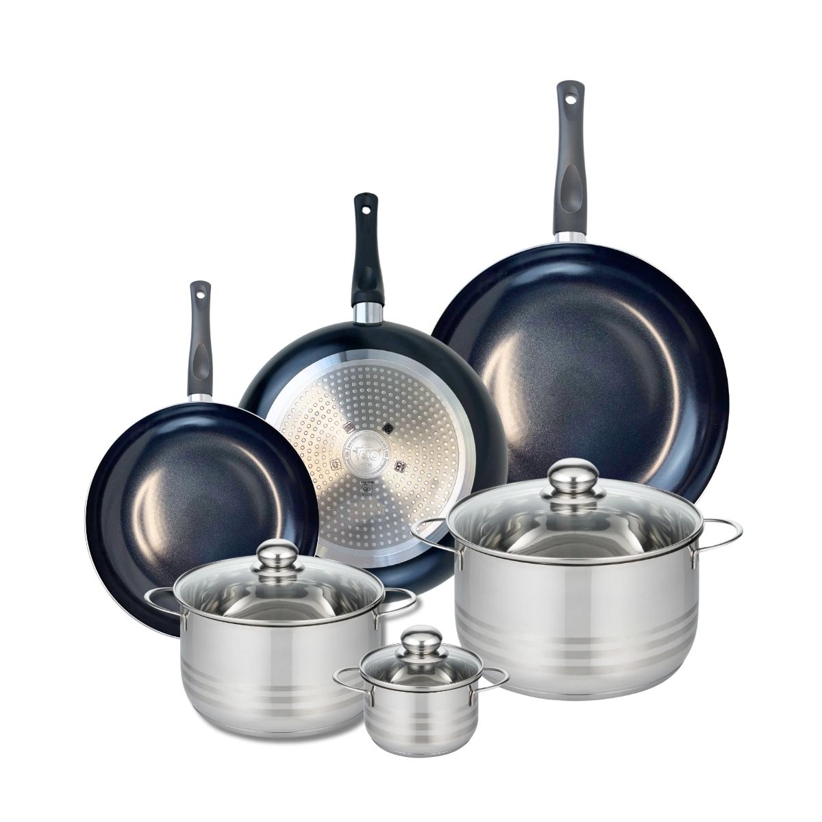 Ensemble de 3 Poêles de cuisson 24, 28 et 32 cm et 3 faitouts 12, 20 et 24 cm  Prima Brillant Elo - Mathon - 1