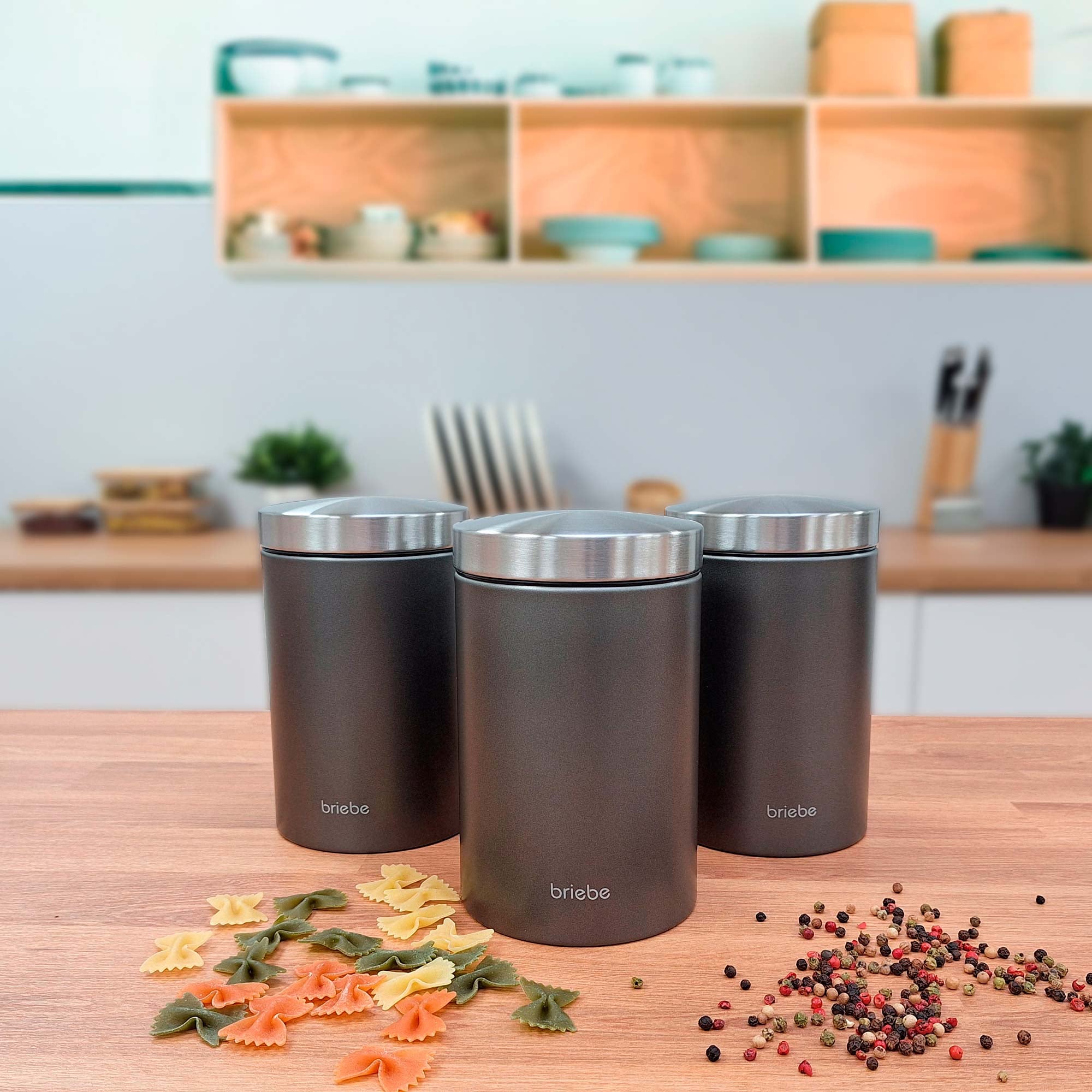 Ensemble Boîte à Pain + 3 Boîtes de Cuisine, Rangement, Acier Inoxydable  Gris/Inox BB1161 - Mathon - 6