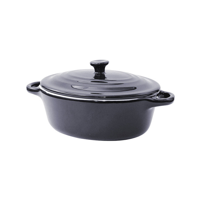 6Pcs - Mini cocotte ovale avec couvercle en porcelaine noire  200x120x90mm 320ml FirstPack - Mathon