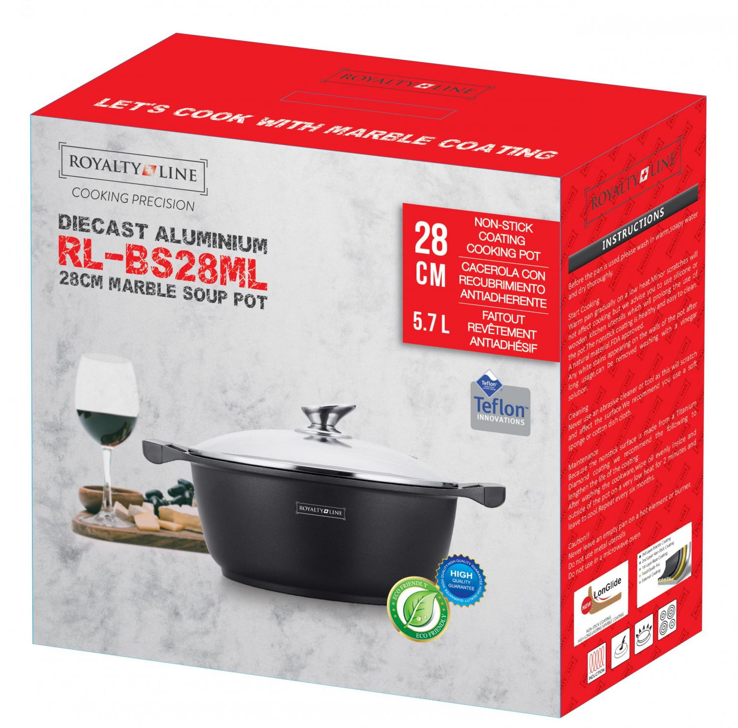 RL-BS28M: Marmite Enduite Avec Couvercle En Verre - 28cm Royalty Line - Mathon - 2