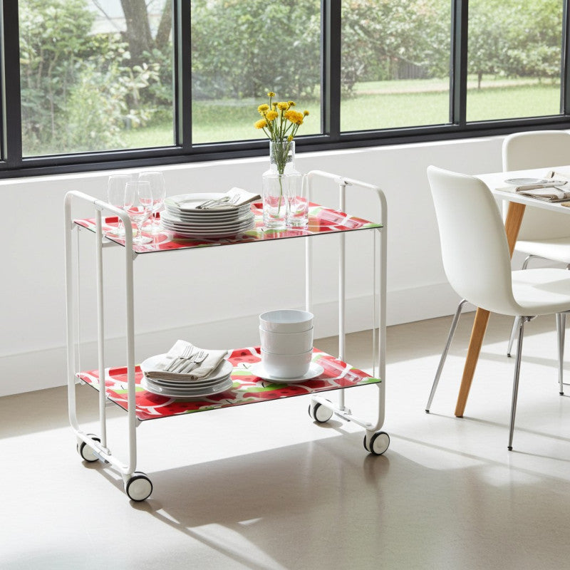 Desserte pliante 2 niveaux avec roulettes – structure blanche, bauhaus Don Hierro - Mathon - 2