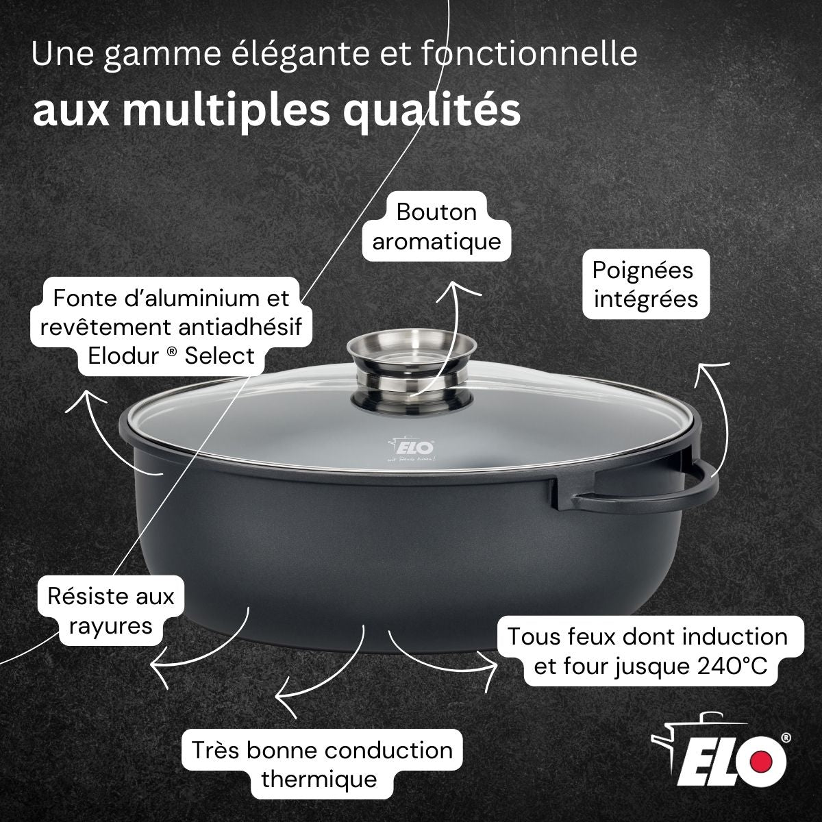 Cocotte 38 x 25 cm en fonte aluminium antiadhésive 7 L  Alucast Elo - Mathon - 6