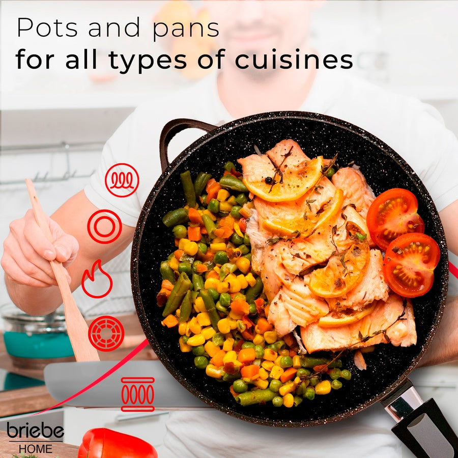 Batterie de Cuisine Induction 10 Pièces Aluminium Fonte 3 Casseroles 2 Poêles  Noir MGK1819 - Mathon - 5