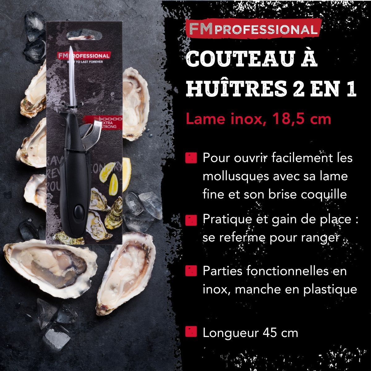 Couteau à huître 2 en 1 18 cm  Divers FM Professional - Mathon - 3