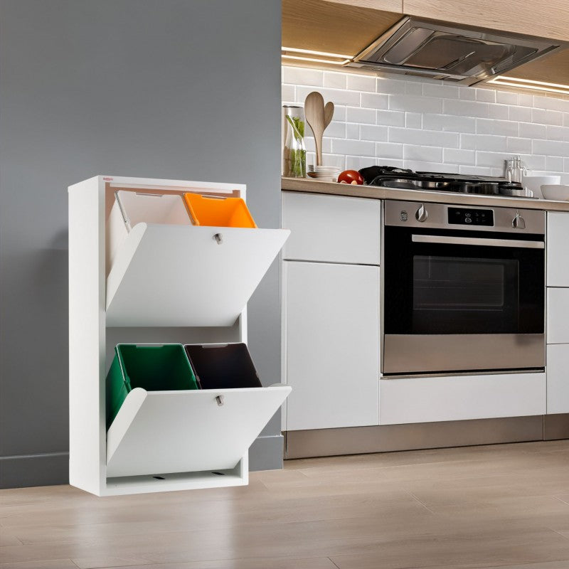 Poubelle cuisine - tri sélectif blanche emi, 4 grands bacs Don Hierro - Mathon - 3