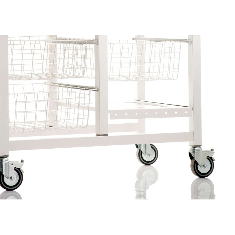 Desserte de cuisine double, Série ONDA DOUBLE, couleurs: Blanc-Inox-Bois d