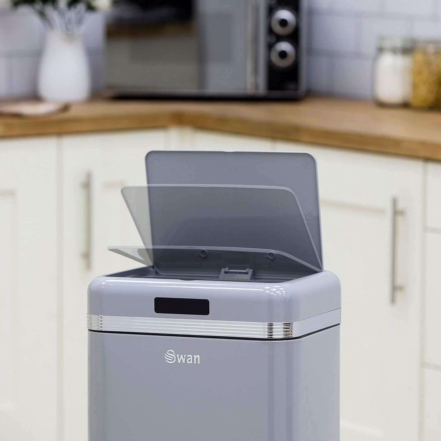 Retro Poubelle à Ouverture Automatique avec Capteur, Métal, 45 Litres, Vintage  Gris SWKA4500GRNEU - Mathon - 2