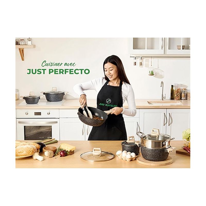 Batterie de cuisine 10 pièces avec cuiseur à vapeur Antiadhésif en Granit noir Just perfecto JL-30 Just Perfecto - Mathon - 3