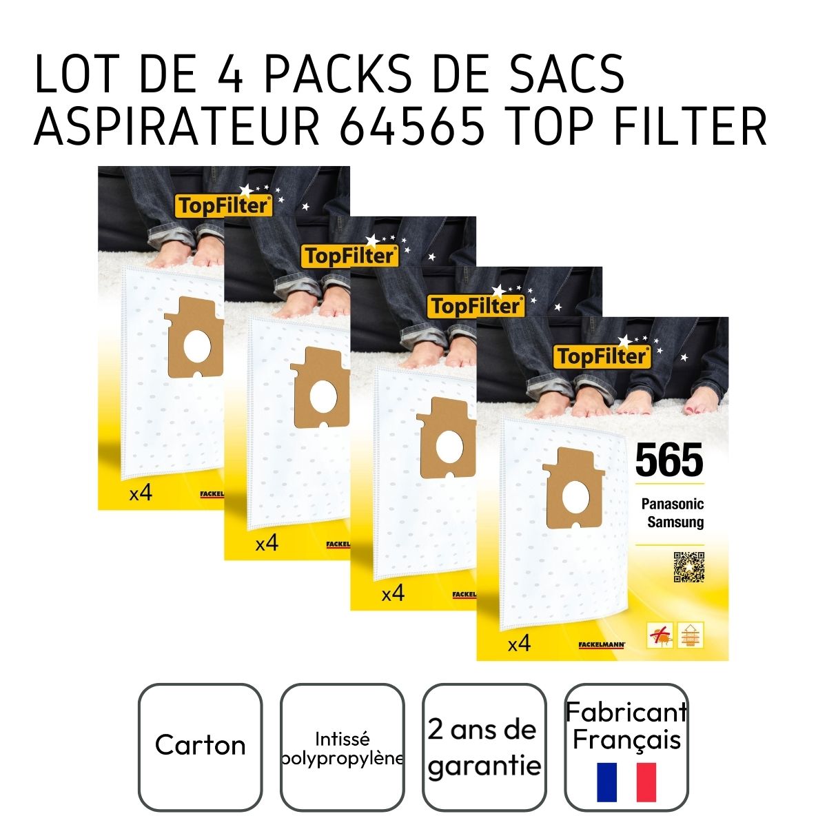 Lot de 4 packs de 4 sacs aspirateur 64565 pour Samsung et Panasonic TopFilter Premium TopFilter - Mathon - 3