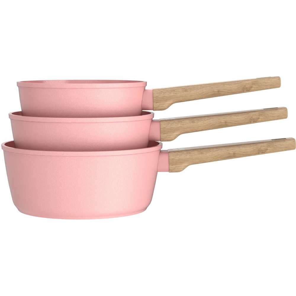 Set De 3 Casseroles - Tous Feux Dont Induction -   - Am0702 - Revetement Céramique - ø 16-18-20 Cm - Rose Arthur Martin - Mathon - 1