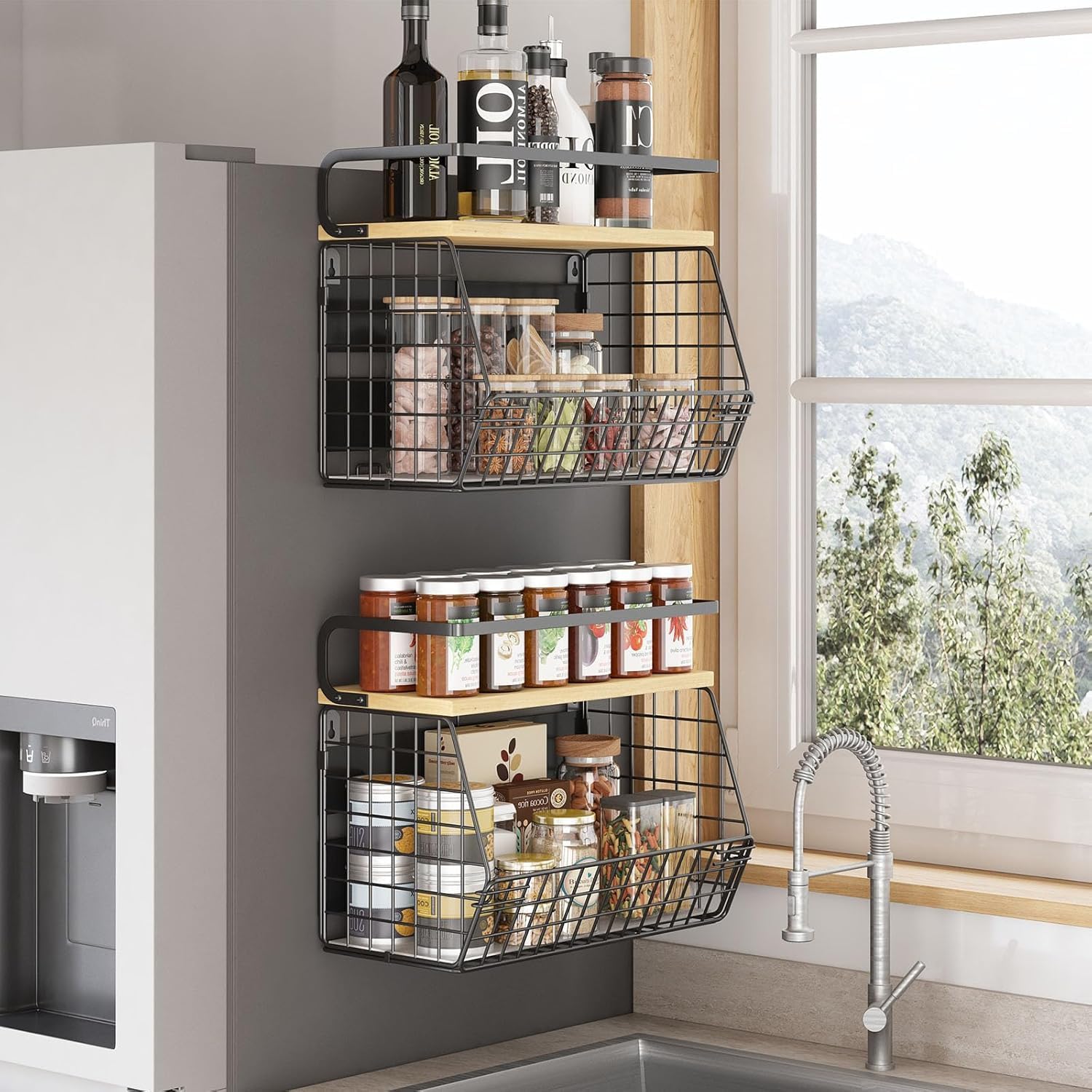 2 Panier Corbeille à Fruits Suspendu Cuisine avec Couvercle Bois Vendos85 - Mathon