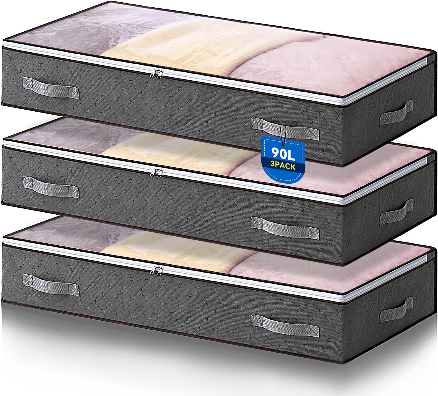 Lot de 3 Sacs de Rangement Gris Pliables 90L Vendos85 - Mathon