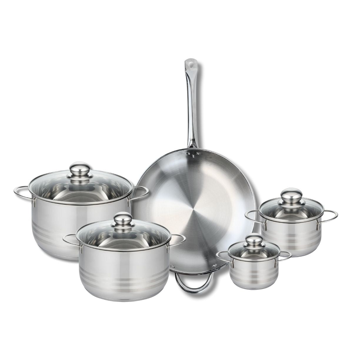 Ensemble de 1 Poêle de cuisson 32 cm et 4 faitouts 12, 14, 20 et 24 cm  Profi Brillant Elo - Mathon - 1