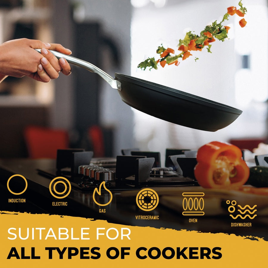 Set 3 Poêles à Frire Antiadhésives à Induction 18-20-24cm, Aluminium Forgé  Noir Black Titanium - Mathon - 4