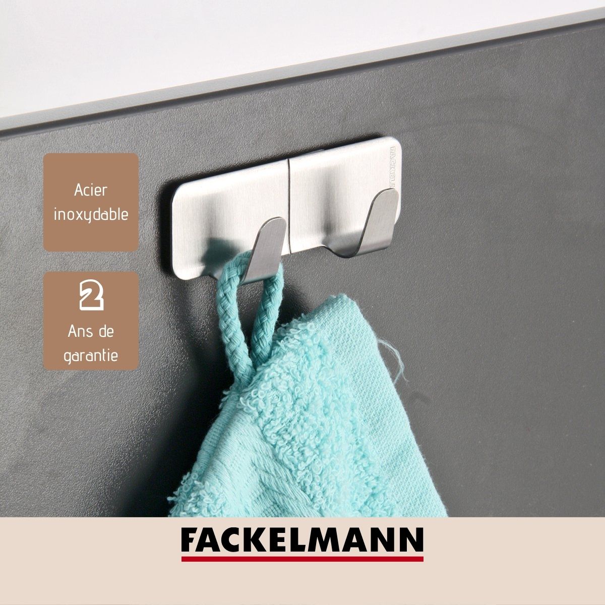 Crochet adhésif mural double rectangulaire  Tecno Fackelmann - Mathon - 4