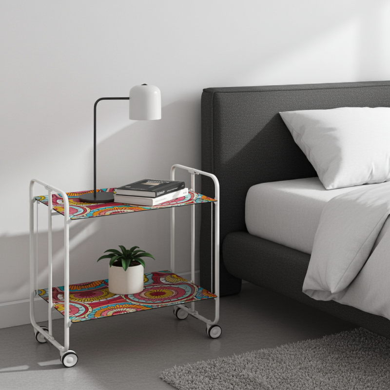 Desserte pliante 2 niveaux avec roulettes – structure blanche, bauhaus Don Hierro - Mathon - 3