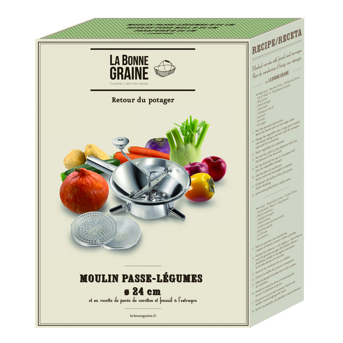 Moulin à légumes 3 grilles 24 cm en inox La Bonne Graine - Mathon - 2