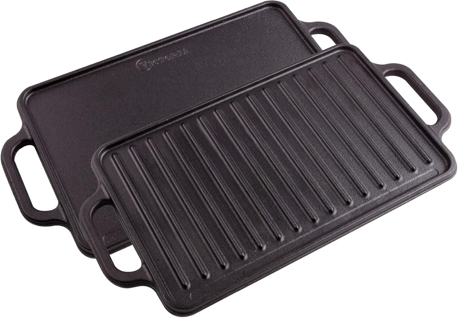 Plaque à Griller en Fonte à Induction Grille Réversible 33x21cm pour Barbecue  Noir 36058 Victoria Cookware - Mathon - 1