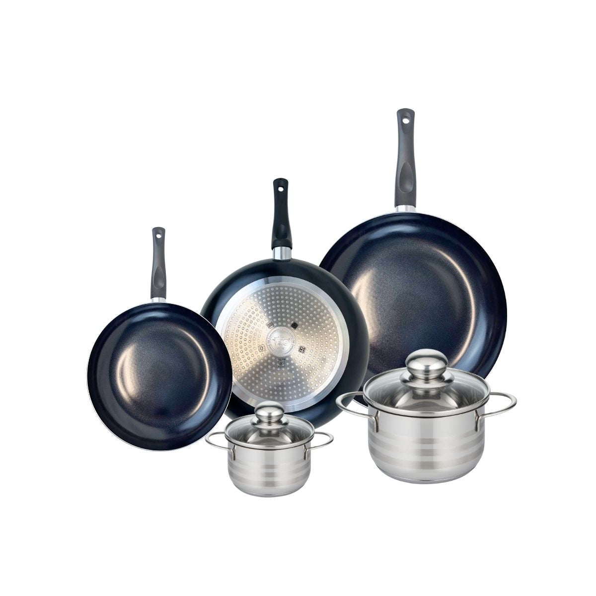 Ensemble de 3 Poêles de cuisson 20, 24 et 28 cm et 2 faitouts 12 et 16 cm  Prima Brillant Elo - Mathon - 1