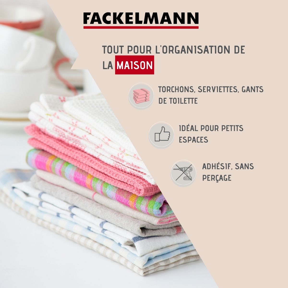 Ensemble de 2 Crochets muraux adhésif carré 5 x 5 cm  Tecno Fackelmann - Mathon - 2