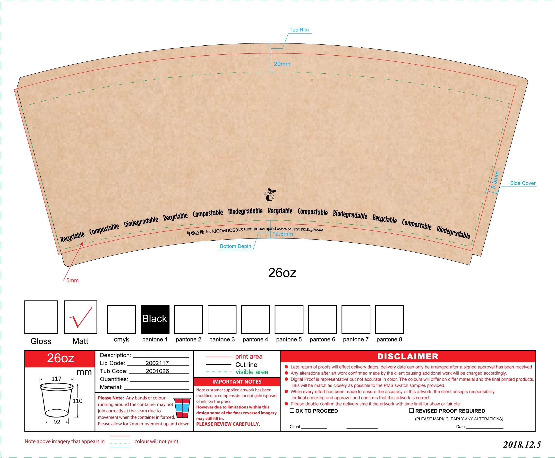 25Pcs - Pot carton fibre de bambou chaud et froid avec couvercle   H110mm 710ml FirstPack - Mathon - 1