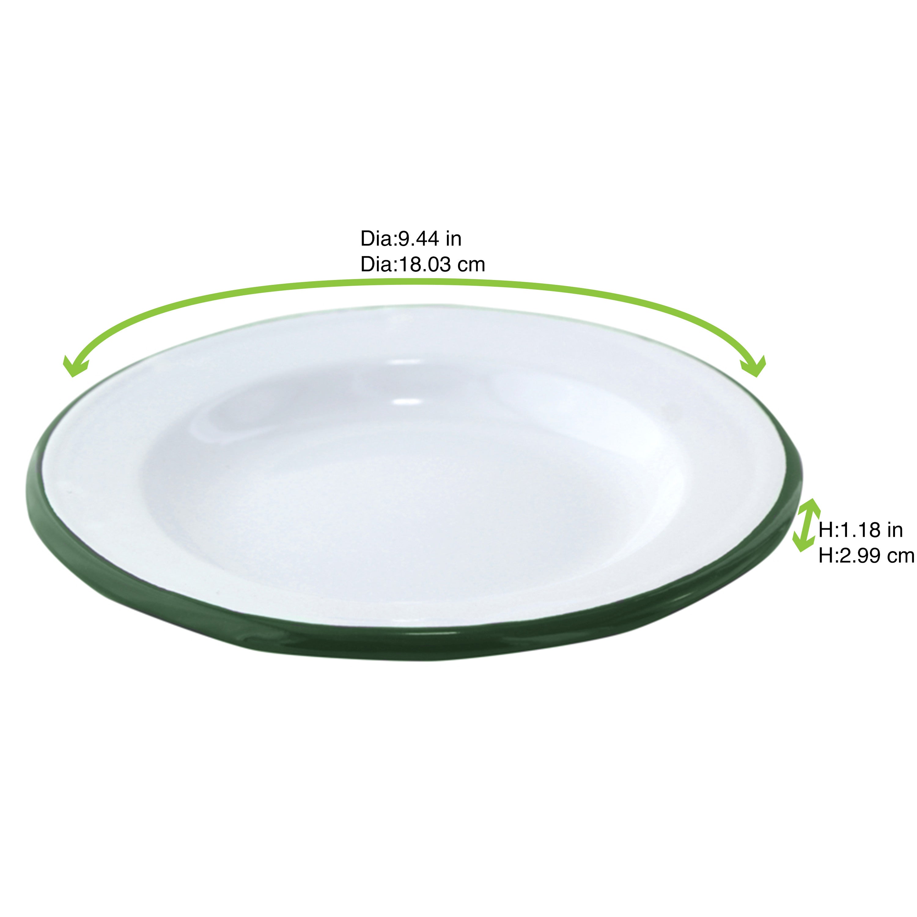 12Pcs - Assiette Enamel blanc en acier émaillé à bord vert   H30mm FirstPack - Mathon - 2