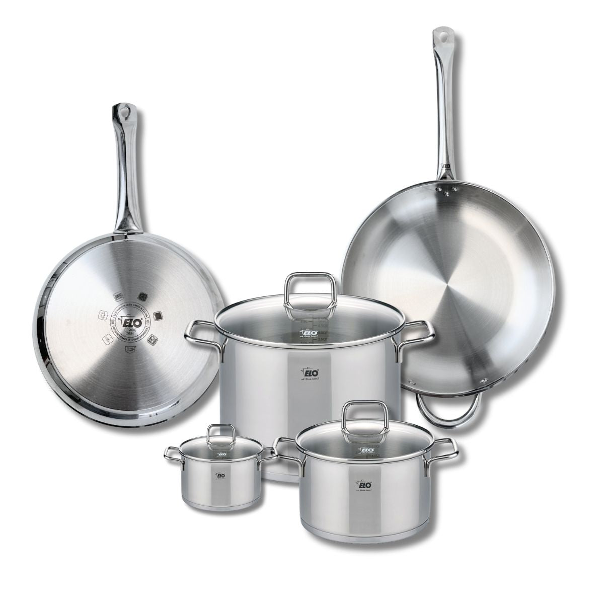 Ensemble de 2 Poêles de cuisson 28 et 32 cm et 3 faitouts 12, 20 et 26 cm  Profi Citrin Elo - Mathon - 1