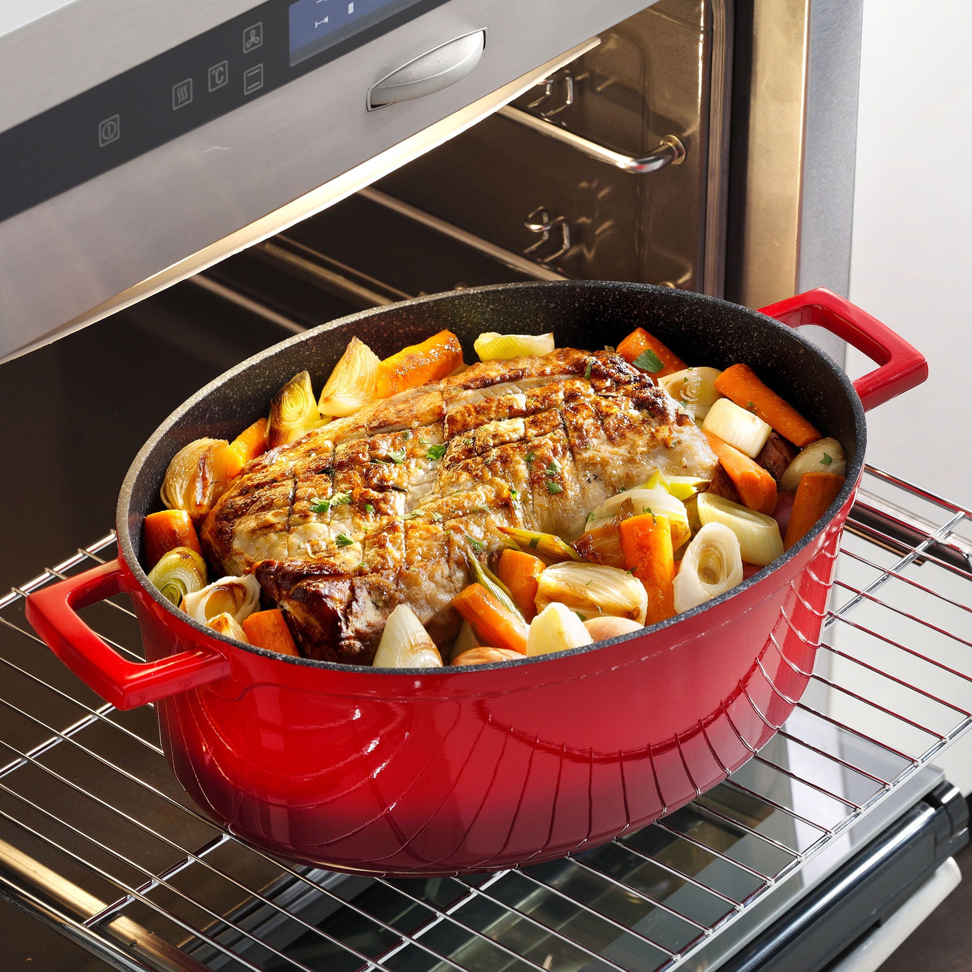 Cocotte Gourmet 32 x 25 cm, avec couvercle en fonte d’aluminium, rouge cerise Stoneline - Mathon - 3