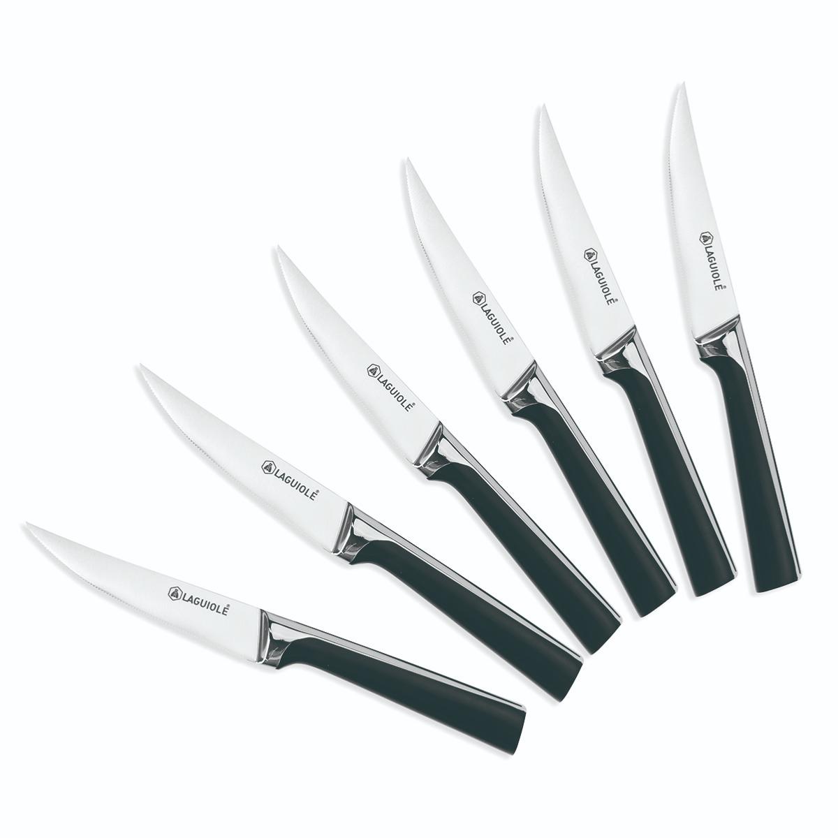 Set de 6 couteaux à steak en acier noir  - "Scintibois" Laguiole Cuisson - Mathon - 2