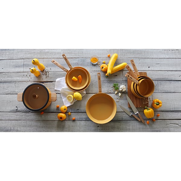 Casserole Ector induction aluminium revêtu manche en bois 18 cm jaune Ogo - Mathon - 5