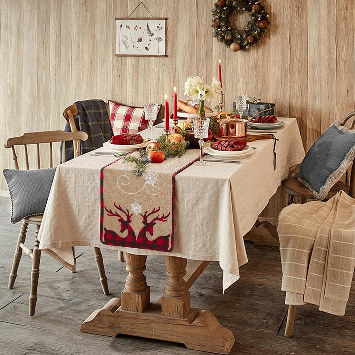 Chemin de Table Noël 30x180 cm Flocons & Cerfs Vendos85 - Mathon