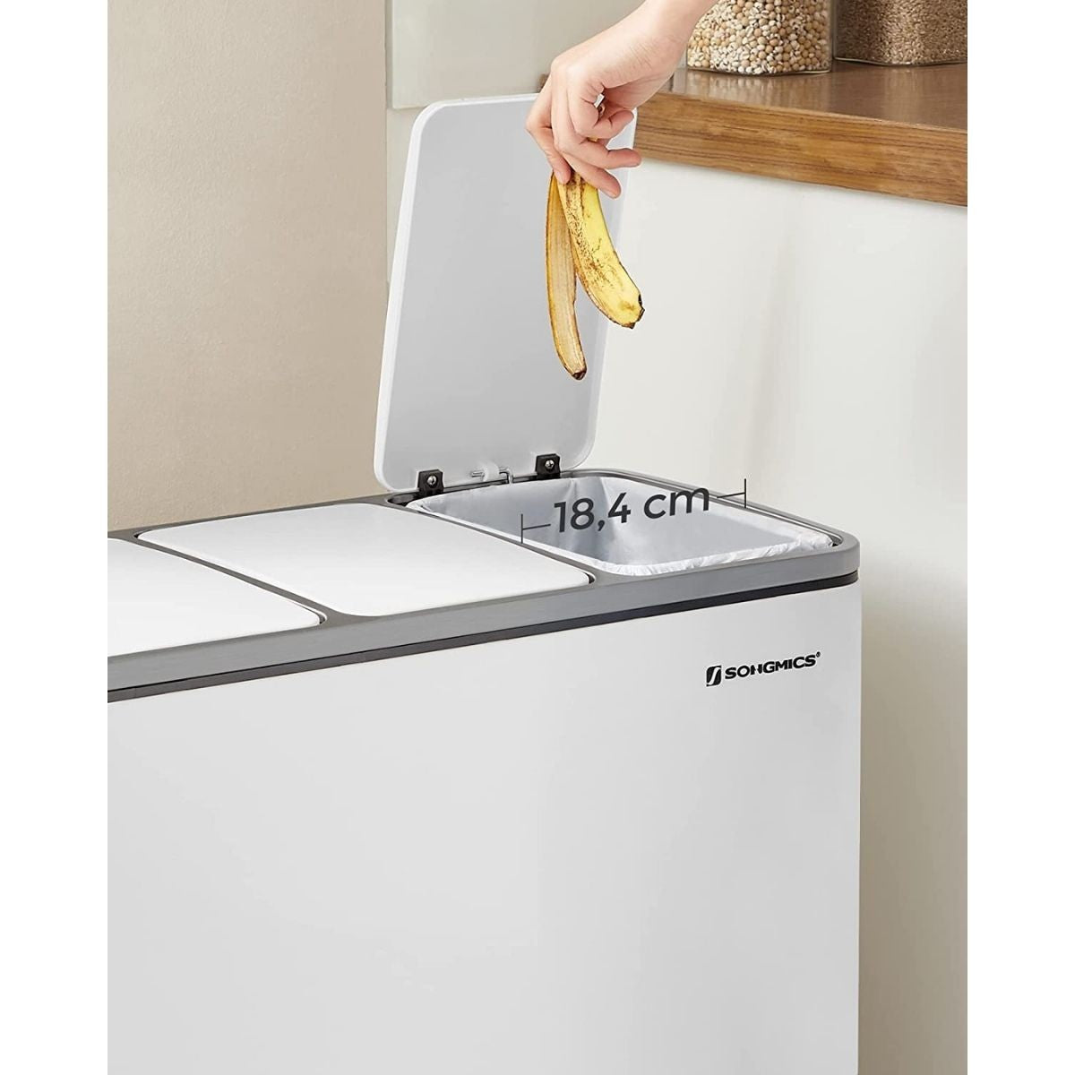 Poubelle de tri 3 bacs de 18L blanche à pédale Calicosy - Mathon - 3