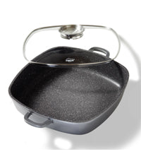 Poêle carrée 32 x 32 cm, avec couvercle en verre arômatiseur Stoneline - Mathon - 1