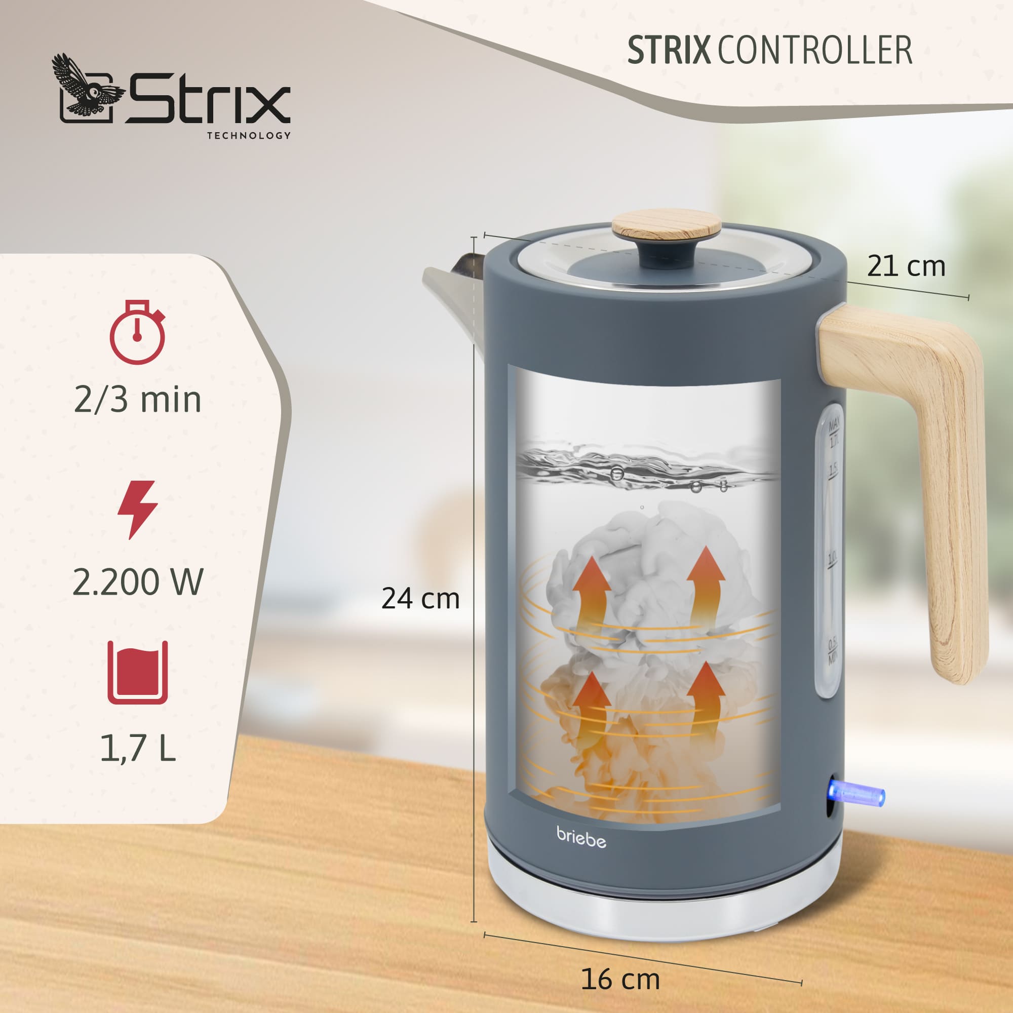 Nordic Bouilloire Électrique 1,7L Sans Fil, Ébullition Rapide Sans BPA, Base 360 2200 Gris KT1165GRY - Mathon - 3