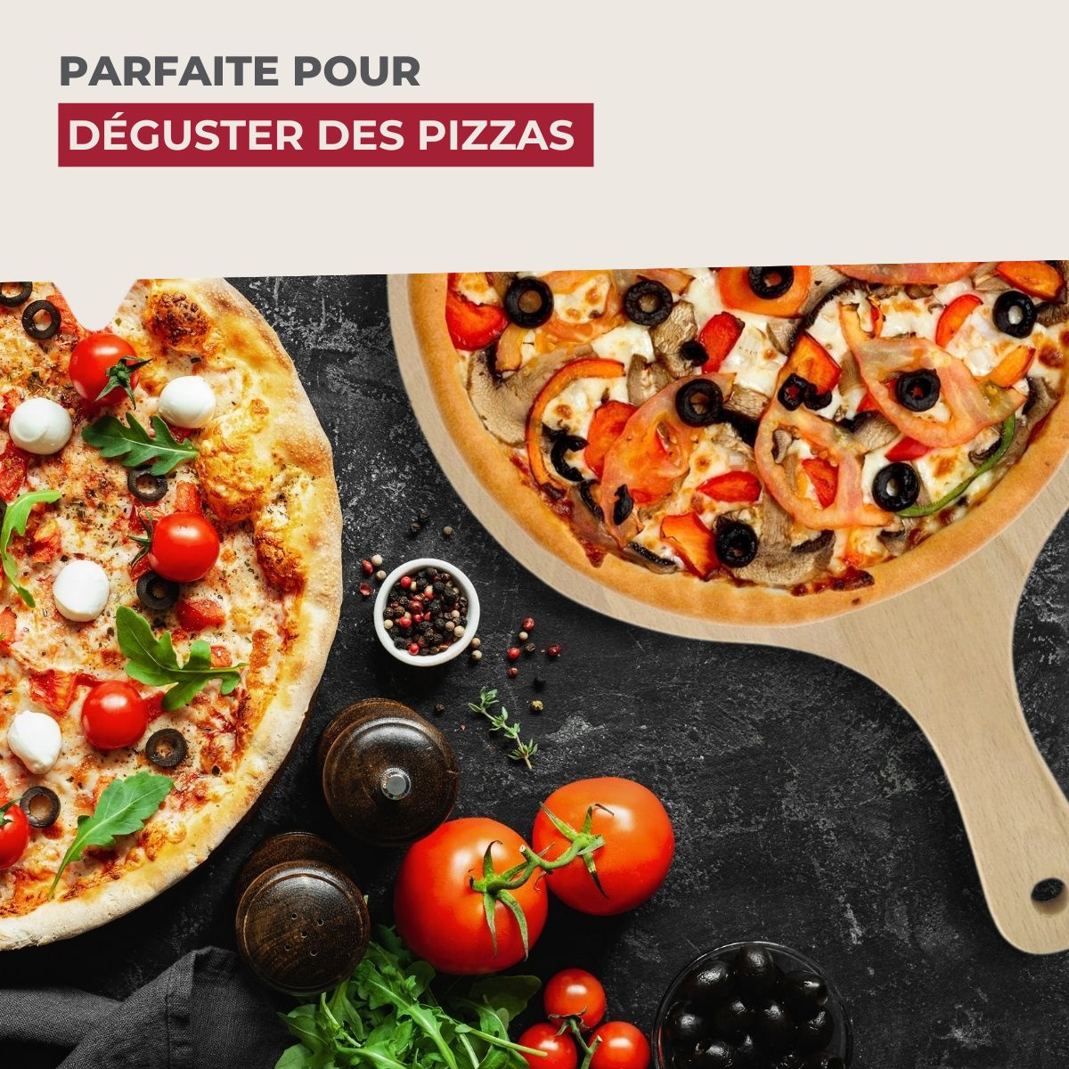 Lot de 2 planches à pizza et tarte flambée en bois 30 cm  Pizzas Lovers Fackelmann - Mathon - 4