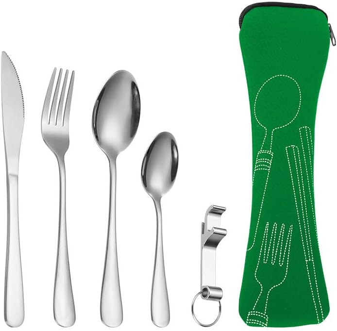 Couverts de Camping en Acier Inoxydable avec étui portable vert Vendos85 - Mathon