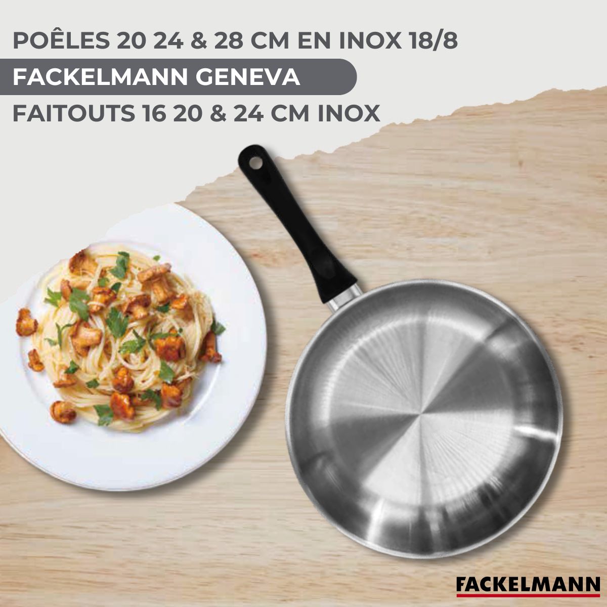 Set 3 poêles 20 24 28 cm, 3 faitouts 16, 20 et 24 cm en inox et 6 ustensiles inox  Geneva Fackelmann - Mathon - 2