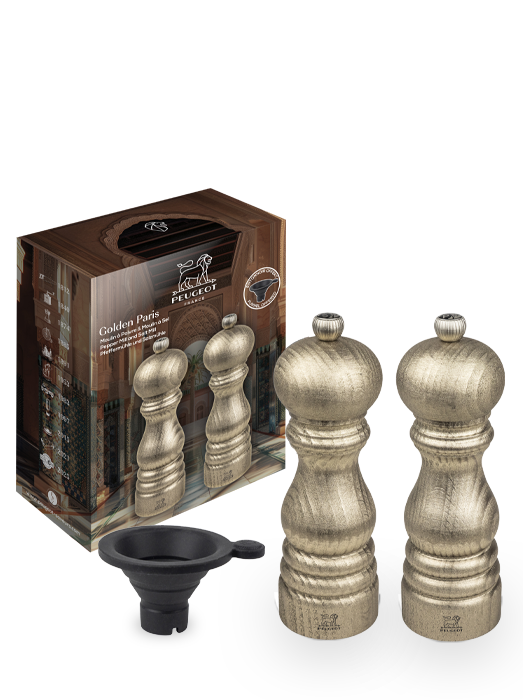 Golden Paris Duo moulins à poivre et à sel 18 cm finition dorée Peugeot - Mathon - 1