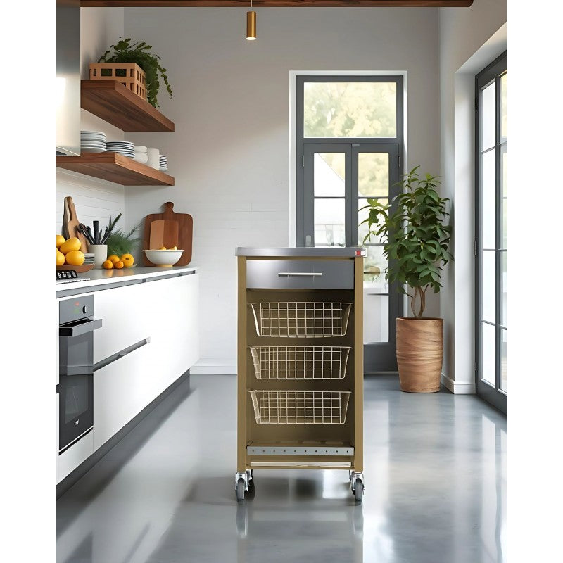 Desserte de cuisine plateau supérieur en Acier Inoxydable, CHELSEA, couleur Sable Don Hierro - Mathon - 2