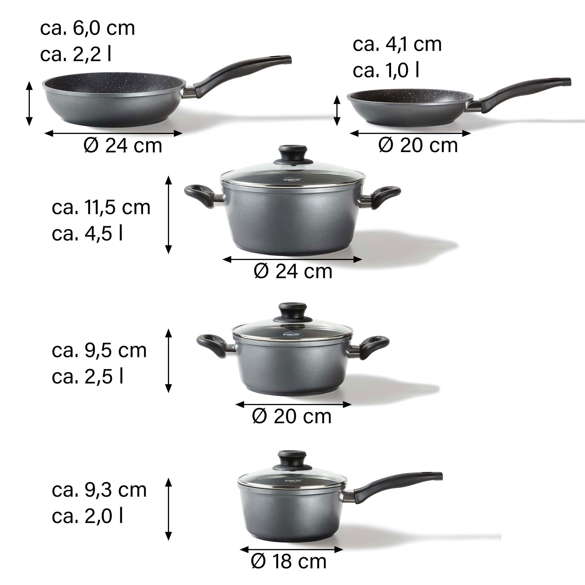 Batterie de Cuisine, 8 pcs - Poêles et Casseroles avec Couvercles en Verre - Revêtement Antiadhésif - Induction Stoneline - Mathon - 4