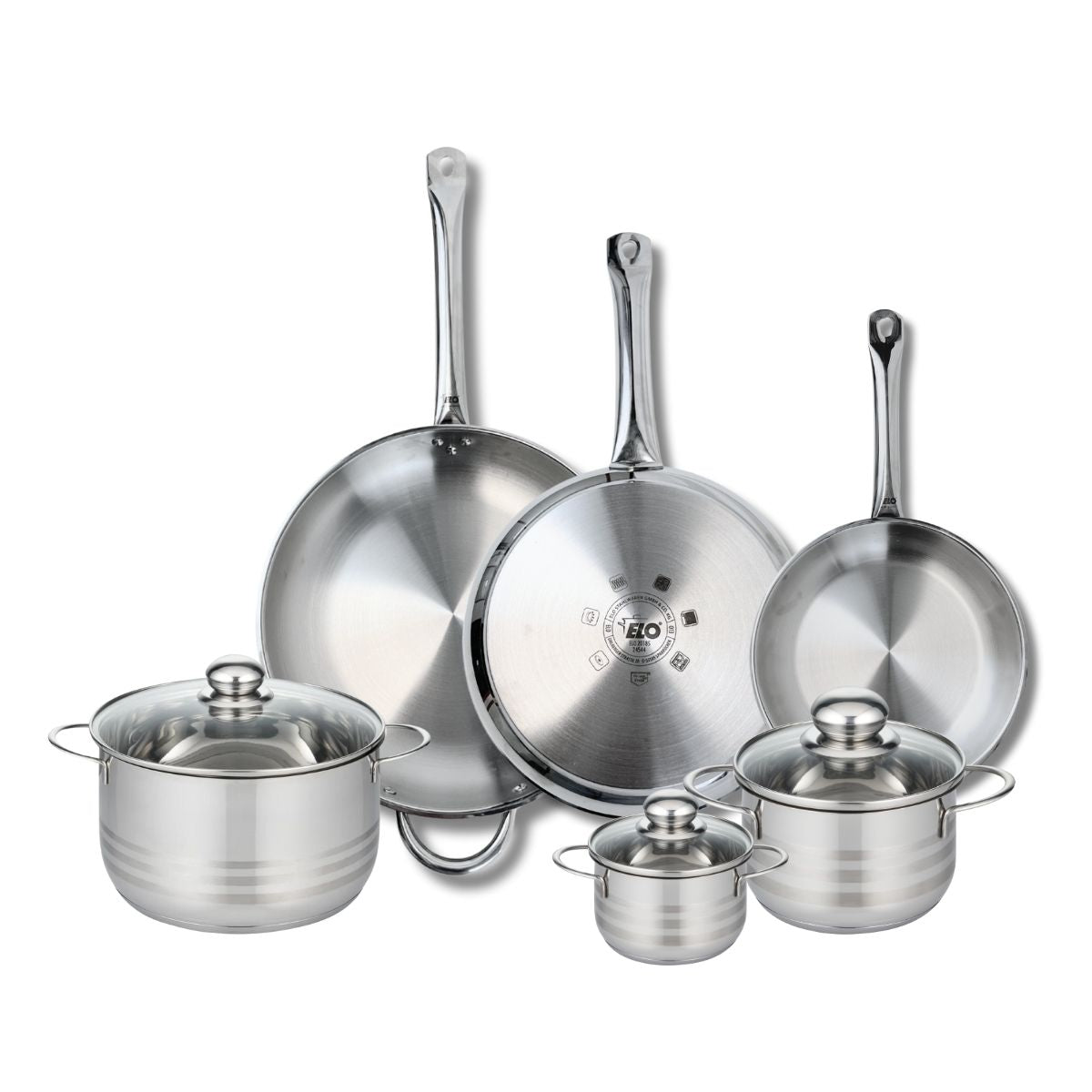 Ensemble de 3 Poêles de cuisson 24, 28 et 32 cm et 3 faitouts 12, 16 et 20 cm  Profi Brillant Elo - Mathon - 1