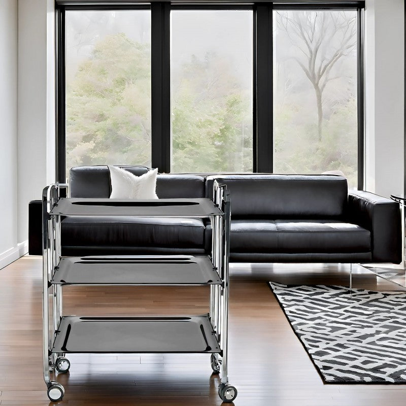 Desserte pliante 3 niveaux avec roulettes – structure chromée, bauhaus Don Hierro - Mathon - 2