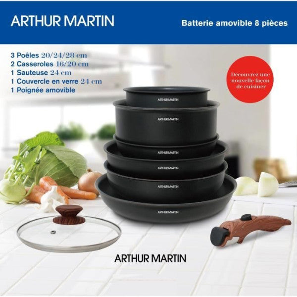 Batterie De Cuisine 8 Pieces Arthur Martin - Aluminium - Poignée Bois Arthur Martin - Mathon - 3