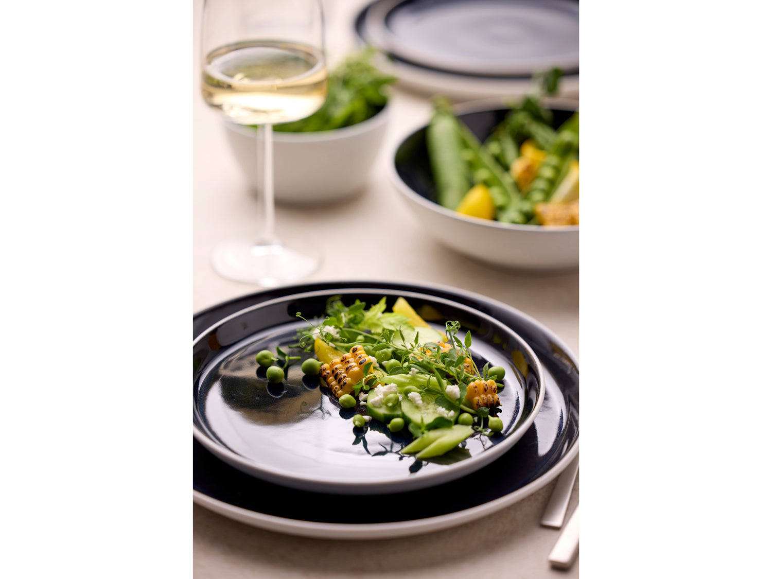 Assiette Gastro en Grès Blanc/Bleu foncé Bitz - Mathon - 4