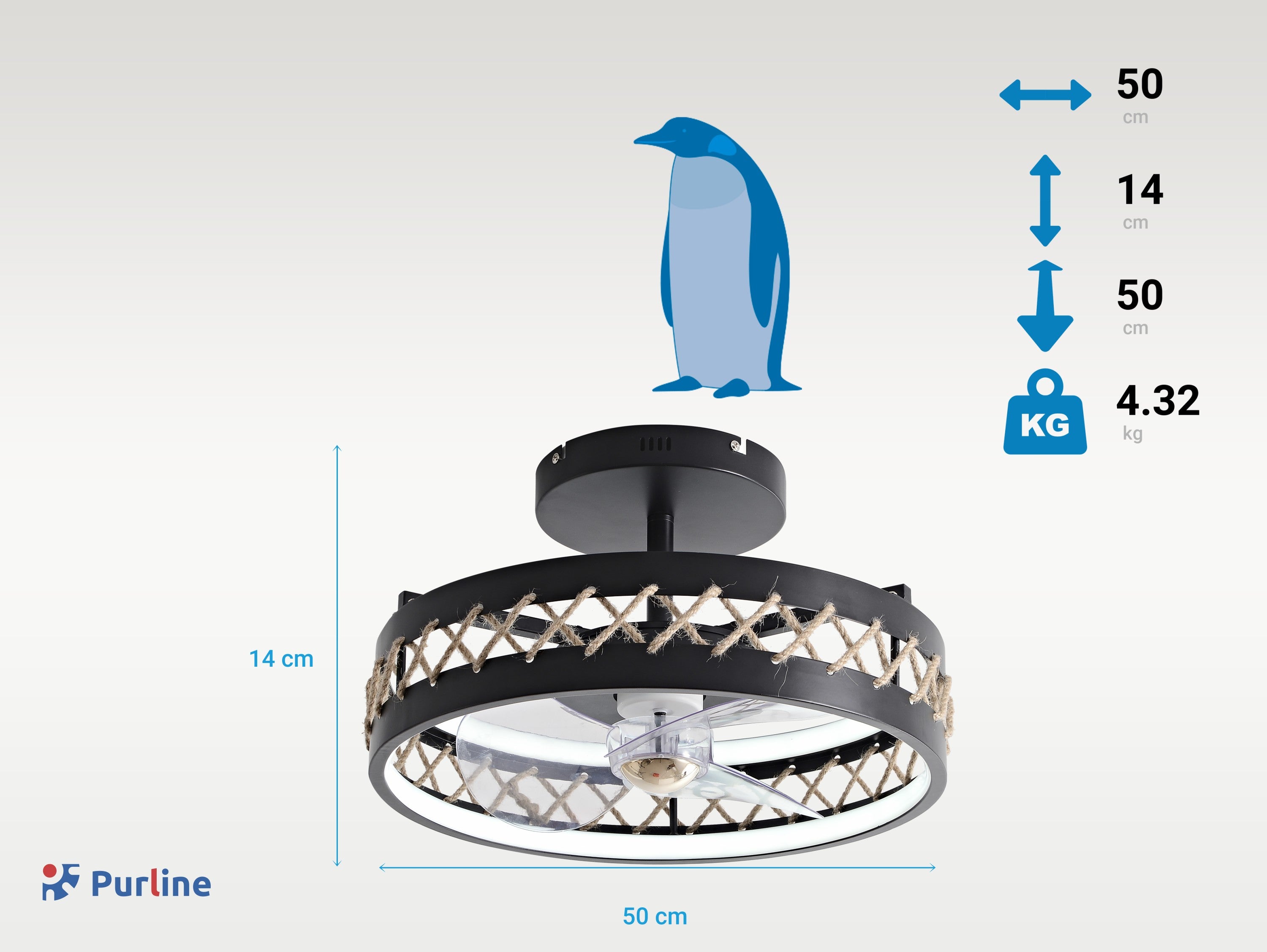 Lampe LED à ventilateur avec détails de finition en corde Purline - Mathon - 4