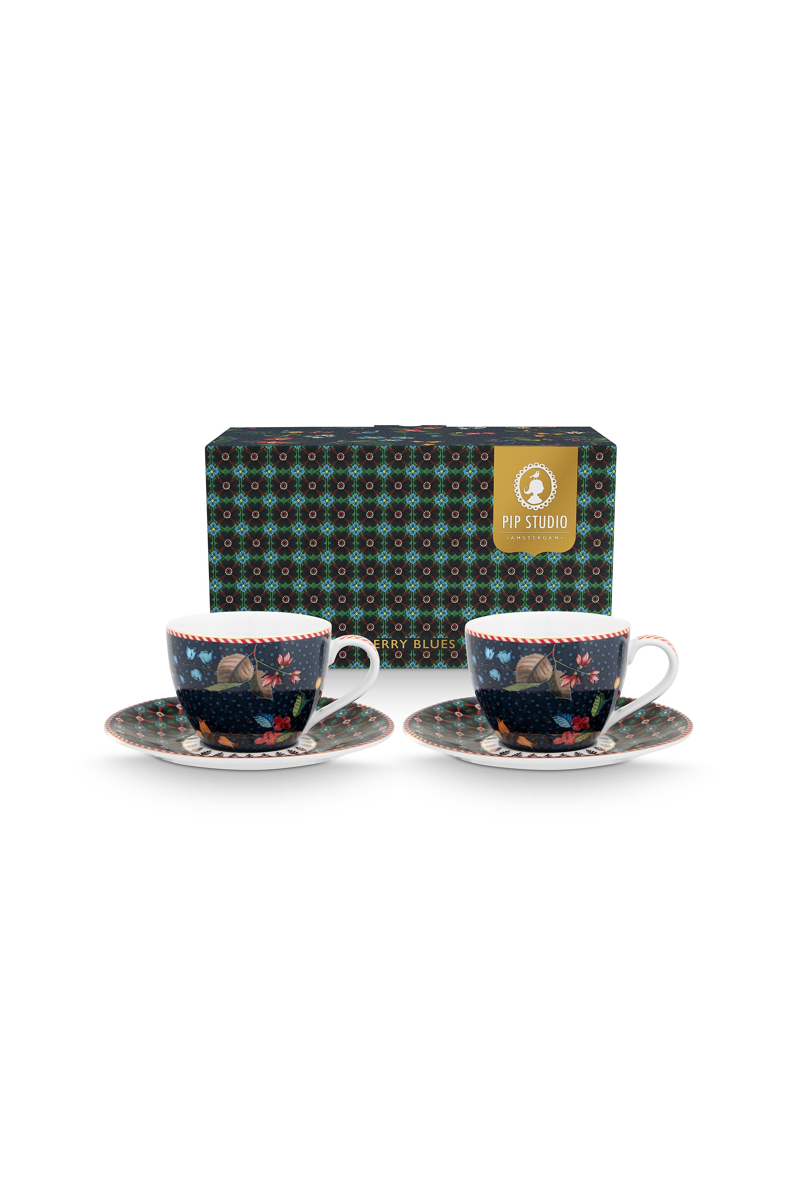 Coffret 2 Paires tasse café Berry Blues Bleu - 120ml Pip Studio - Mathon