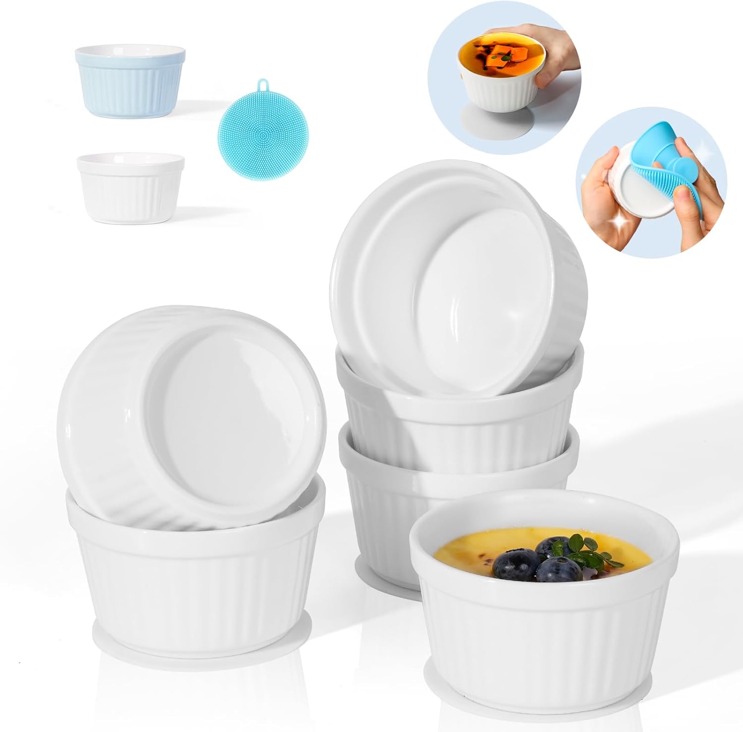 Lot de 6 Ramequins Crème Brûlée en Céramique avec Sous-Verres Vendos85 - Mathon