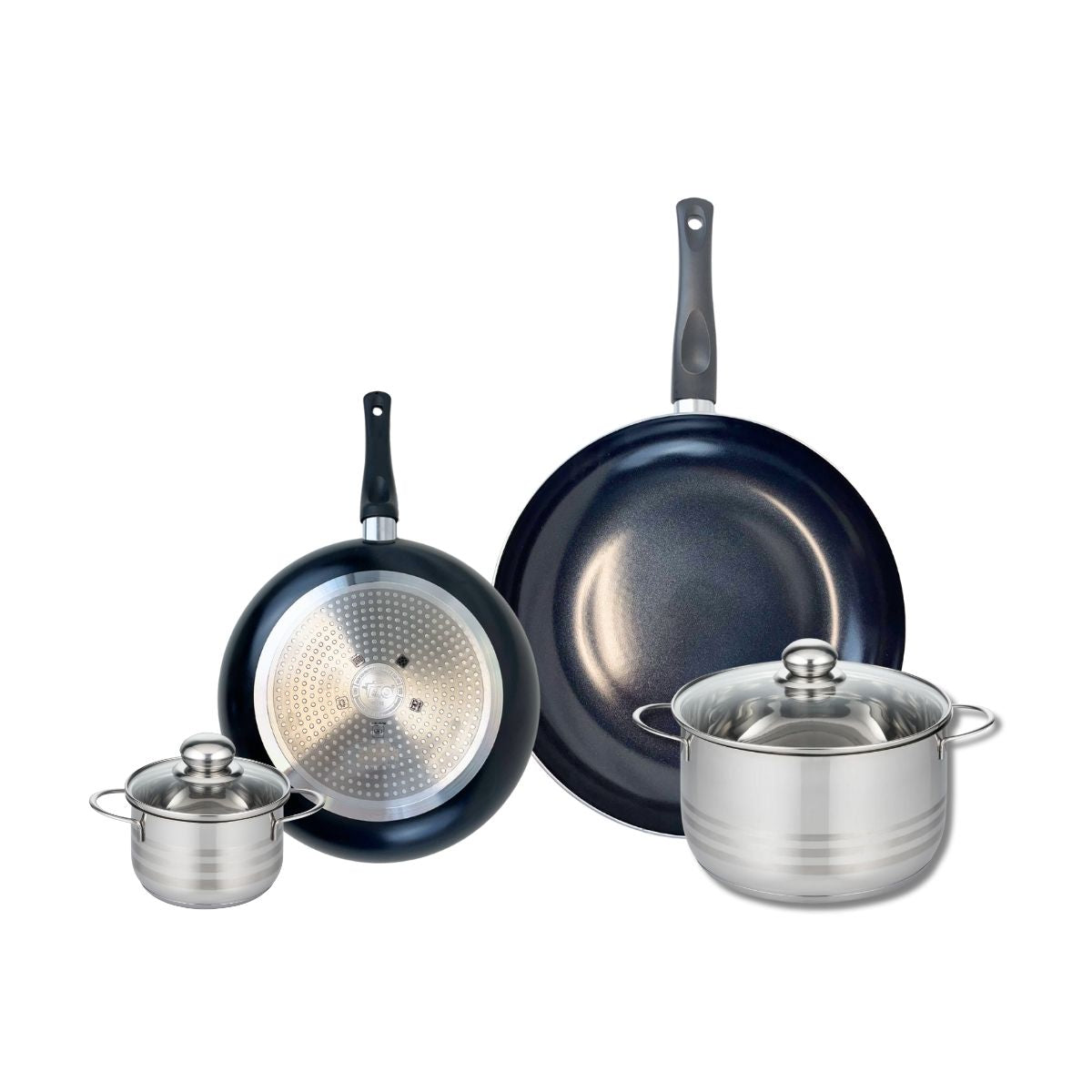 Ensemble de 2 Poêles de cuisson 24 et 32 cm et 2 faitouts 12 et 20 cm  Prima Brillant Elo - Mathon - 1