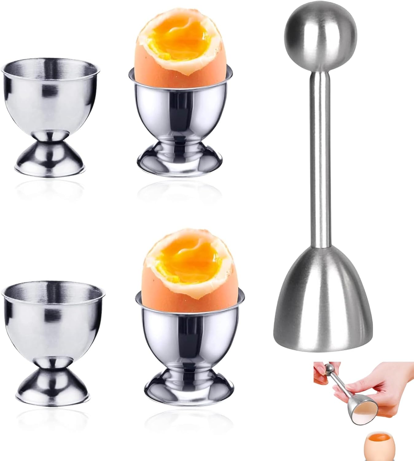 Ensemble 5 coquetiers et ouvre-œufs acier inox Vendos85 - Mathon