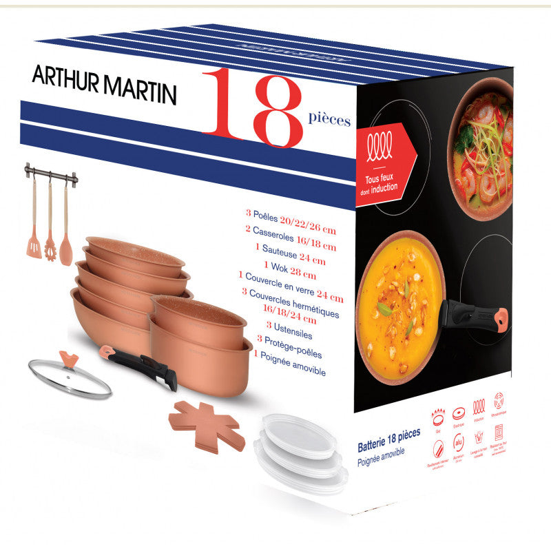 Batterie de cuisine avec manche amovible 18 pièces Vieux Rose Arthur Martin AMP16 Arthur Martin - Mathon - 3